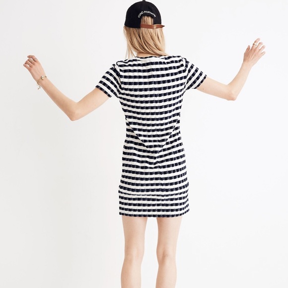Madewell Texture & Thread Velvet Striped Tee Dress blue white - Picture 3 of 7